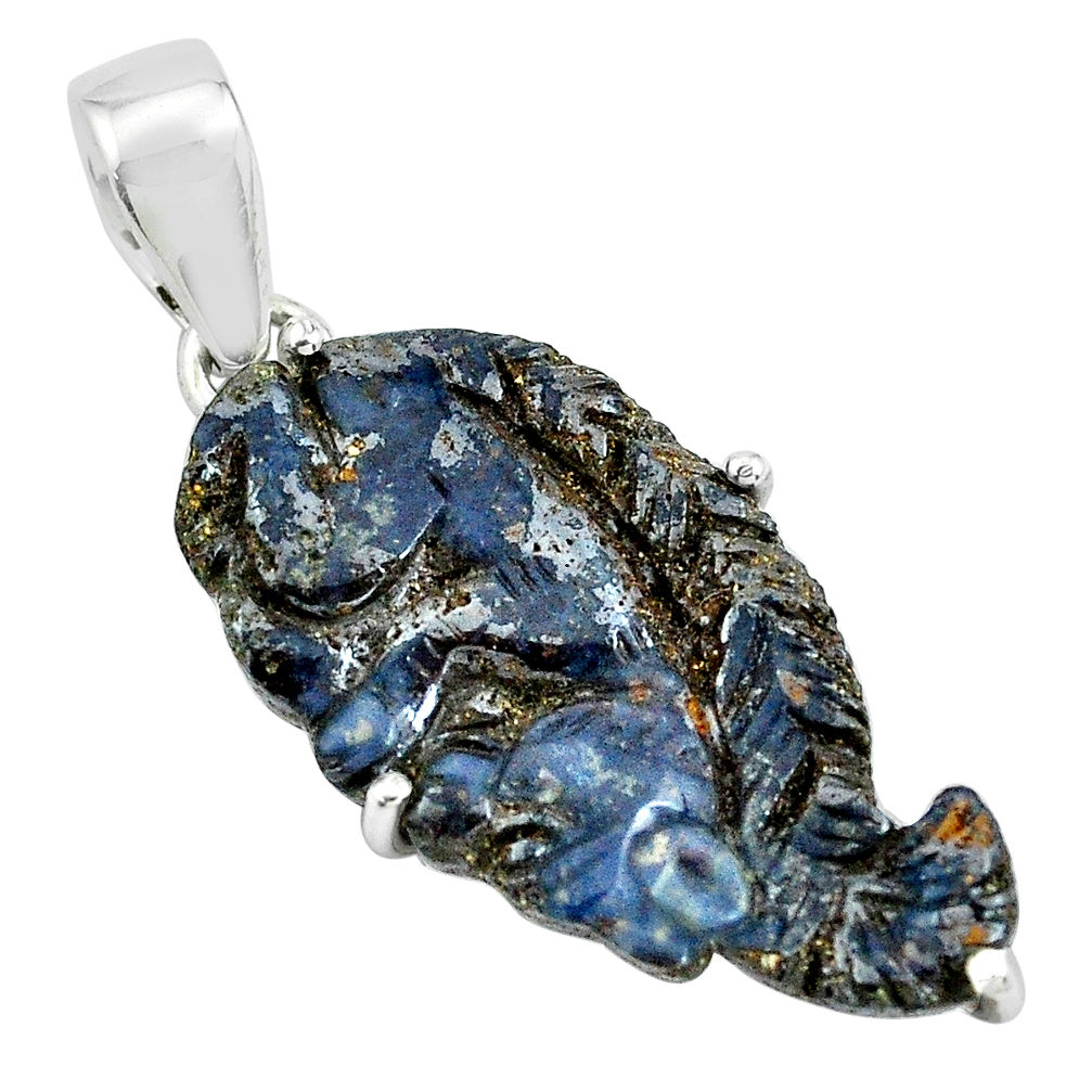 14.08cts natural brown boulder opal carving 925 sterling silver pendant p69352