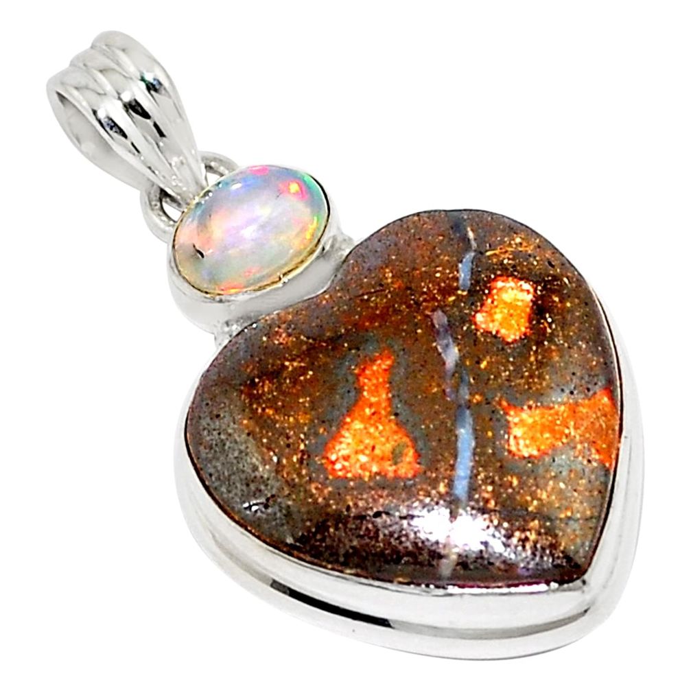 20.88cts natural brown boulder opal ethiopian opal 925 silver pendant p76241