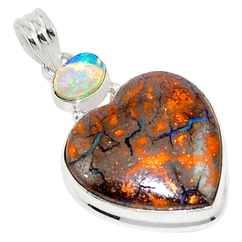 24.92cts natural brown boulder opal ethiopian opal 925 silver pendant p76243