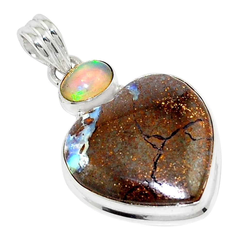 22.05cts natural brown boulder opal ethiopian opal 925 silver pendant p76245