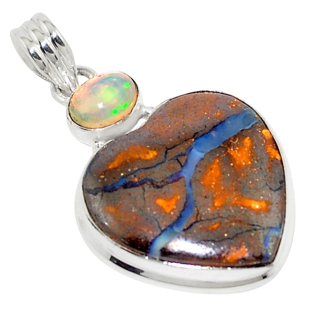 22.59cts natural brown boulder opal ethiopian opal 925 silver pendant p76249