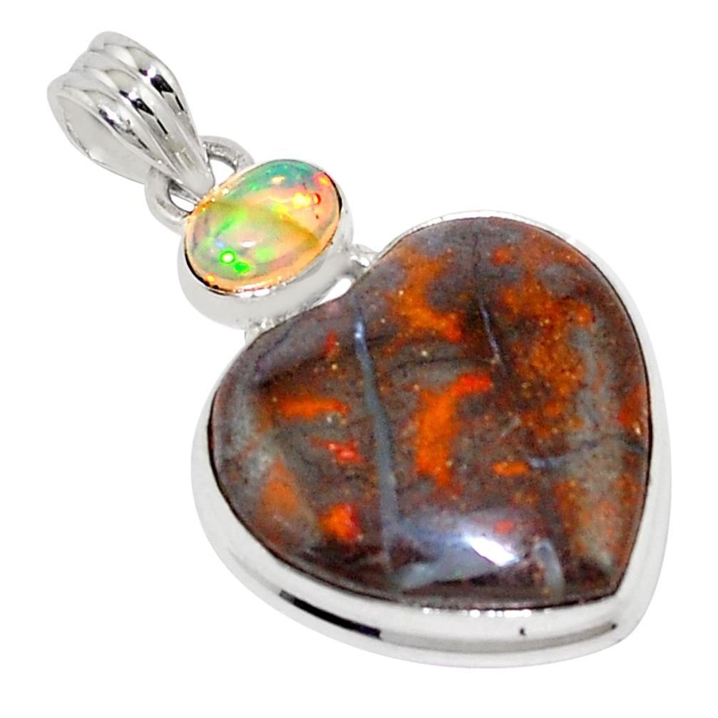 24.38cts natural brown boulder opal ethiopian opal 925 silver pendant p76255