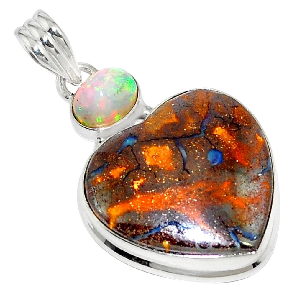 24.00cts natural brown boulder opal ethiopian opal 925 silver pendant p76269