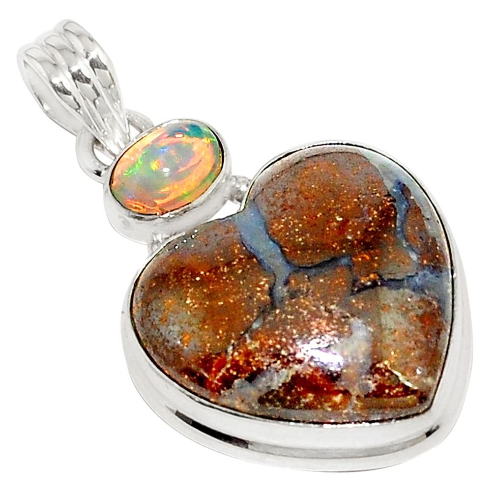 25.00cts natural brown boulder opal ethiopian opal 925 silver pendant p76271