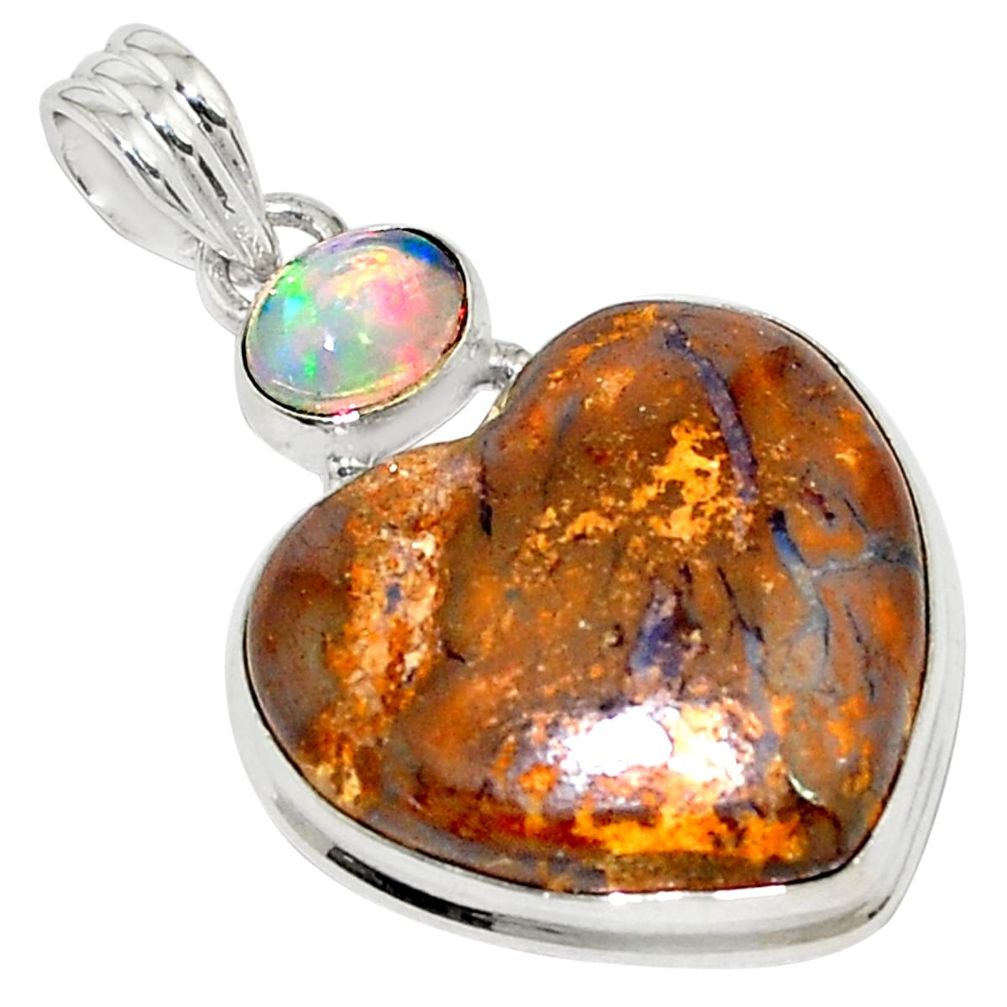 24.38cts natural brown boulder opal ethiopian opal 925 silver pendant p76272