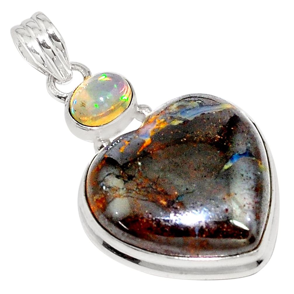 28.86cts natural brown boulder opal ethiopian opal 925 silver pendant p76274