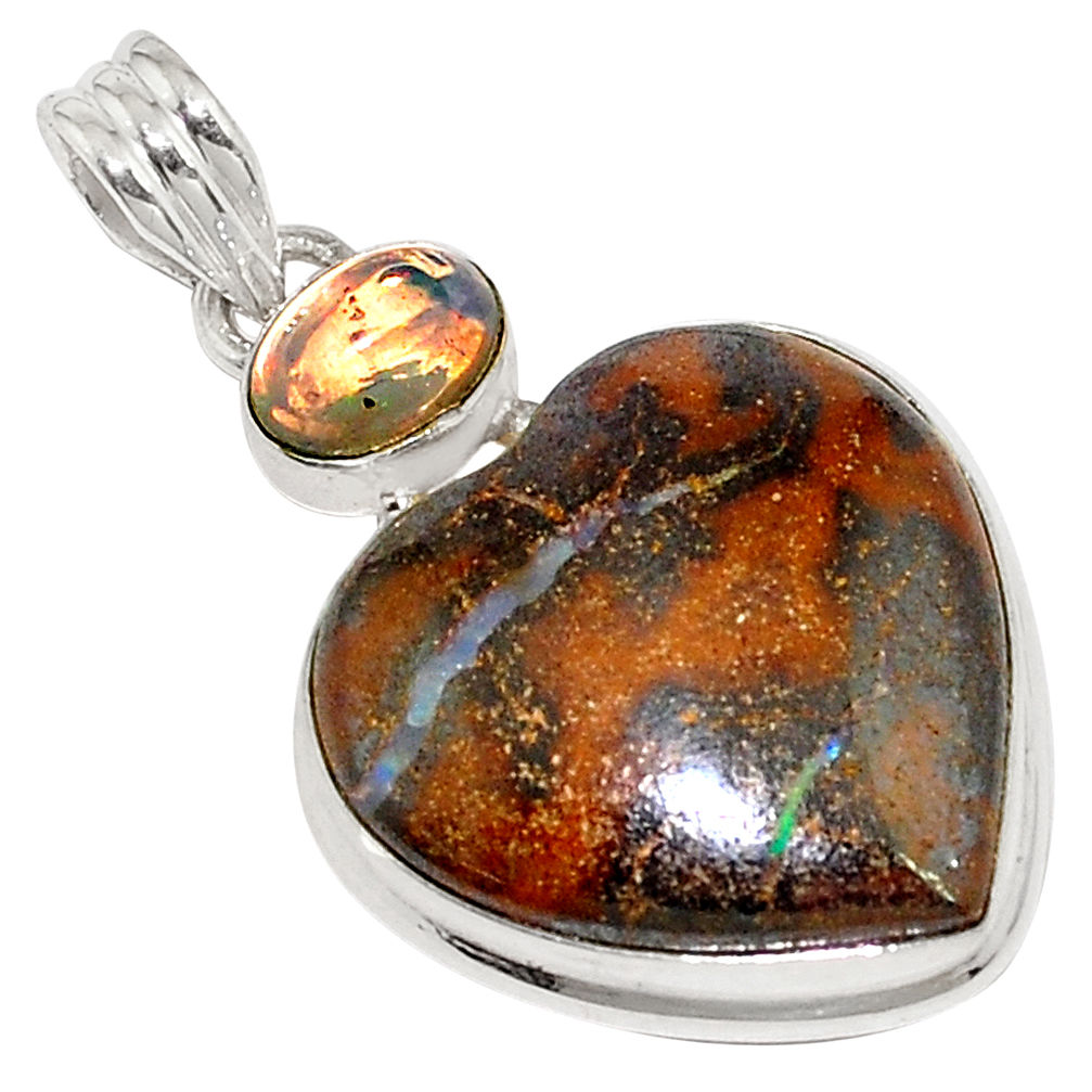 24.00cts natural brown boulder opal ethiopian opal 925 silver pendant p76279