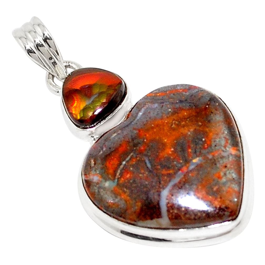 26.16cts natural brown boulder opal mexican fire agate 925 silver pendant p76228