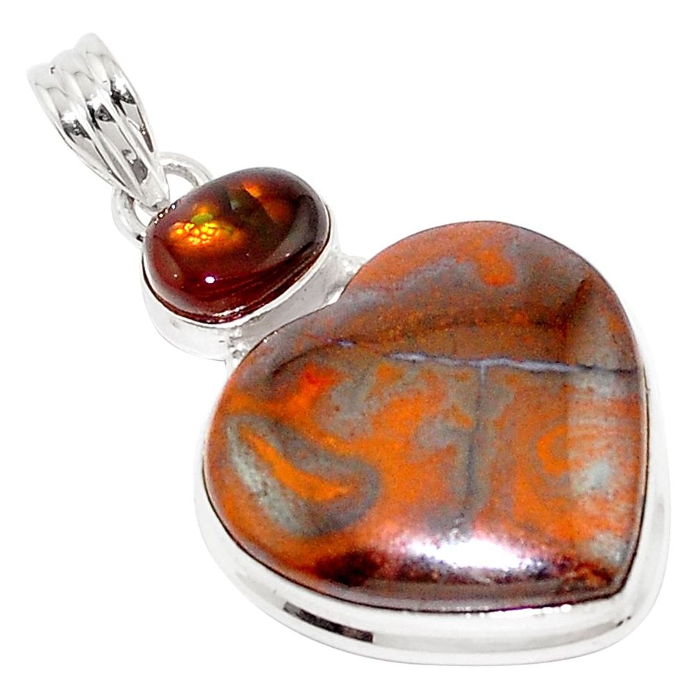 27.08cts natural brown boulder opal mexican fire agate 925 silver pendant p76233