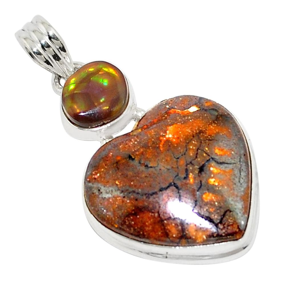 24.38cts natural brown boulder opal mexican fire agate 925 silver pendant p76239