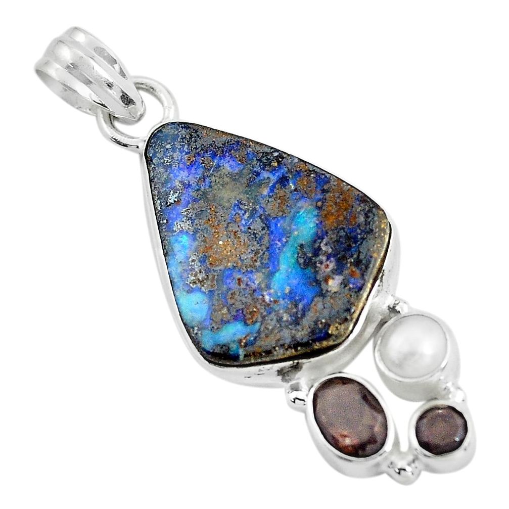 17.55cts natural brown boulder opal smoky topaz 925 silver pendant d31880