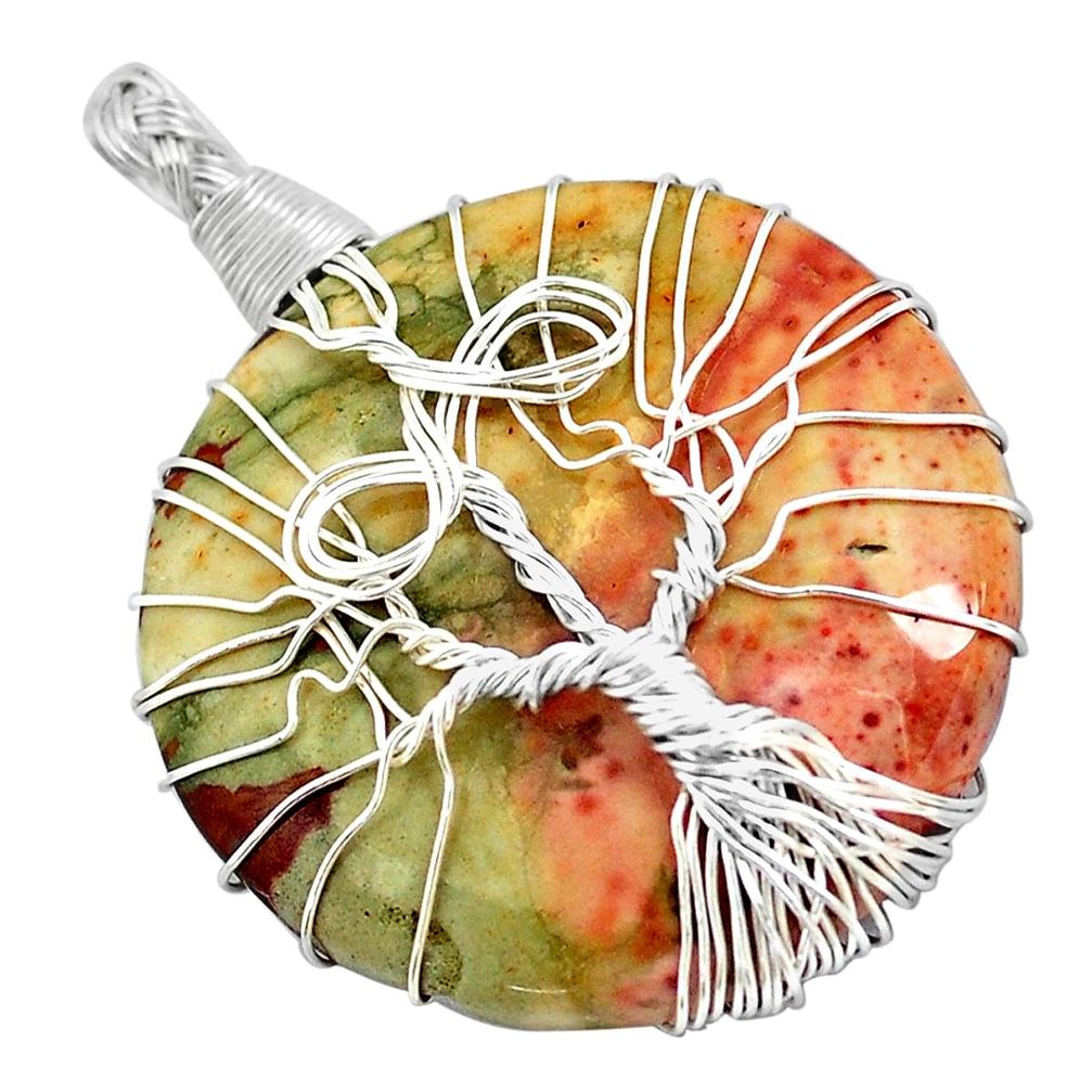 23.84cts natural brown cherry creek jasper silver tree of life pendant p48569