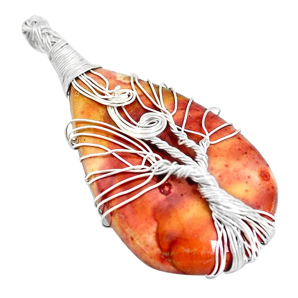 25.00cts natural brown cherry creek jasper silver tree of life pendant p48594