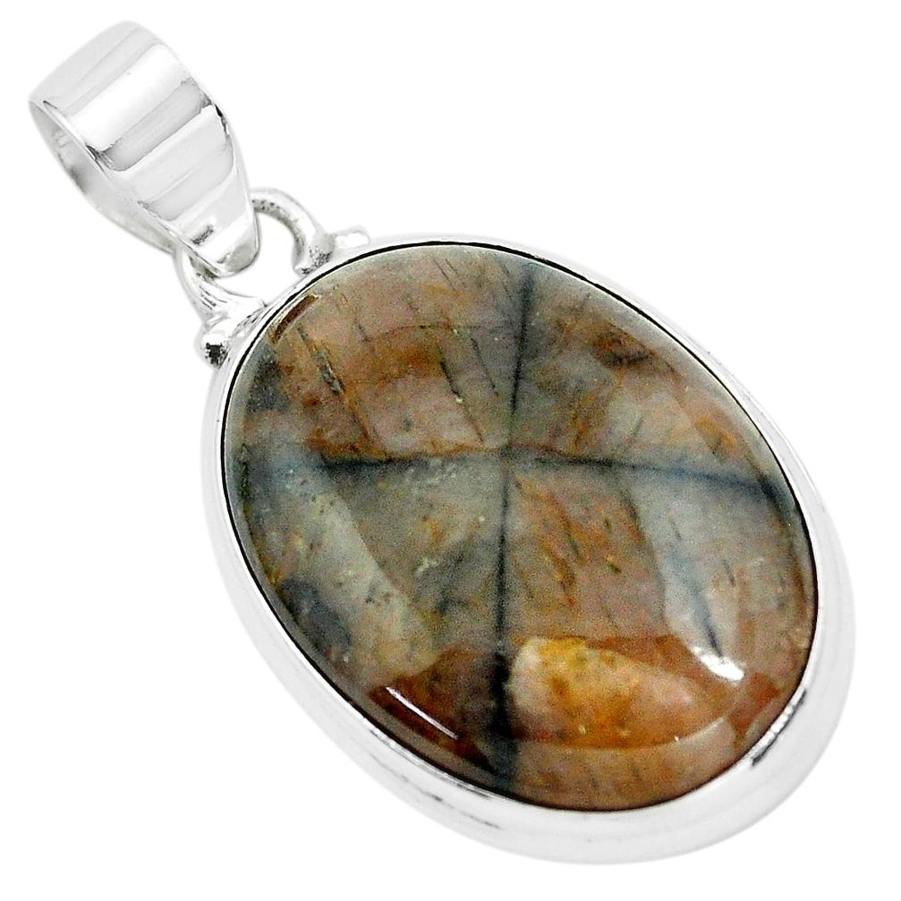 19.07cts natural brown chiastolite 925 sterling silver pendant jewelry p66185