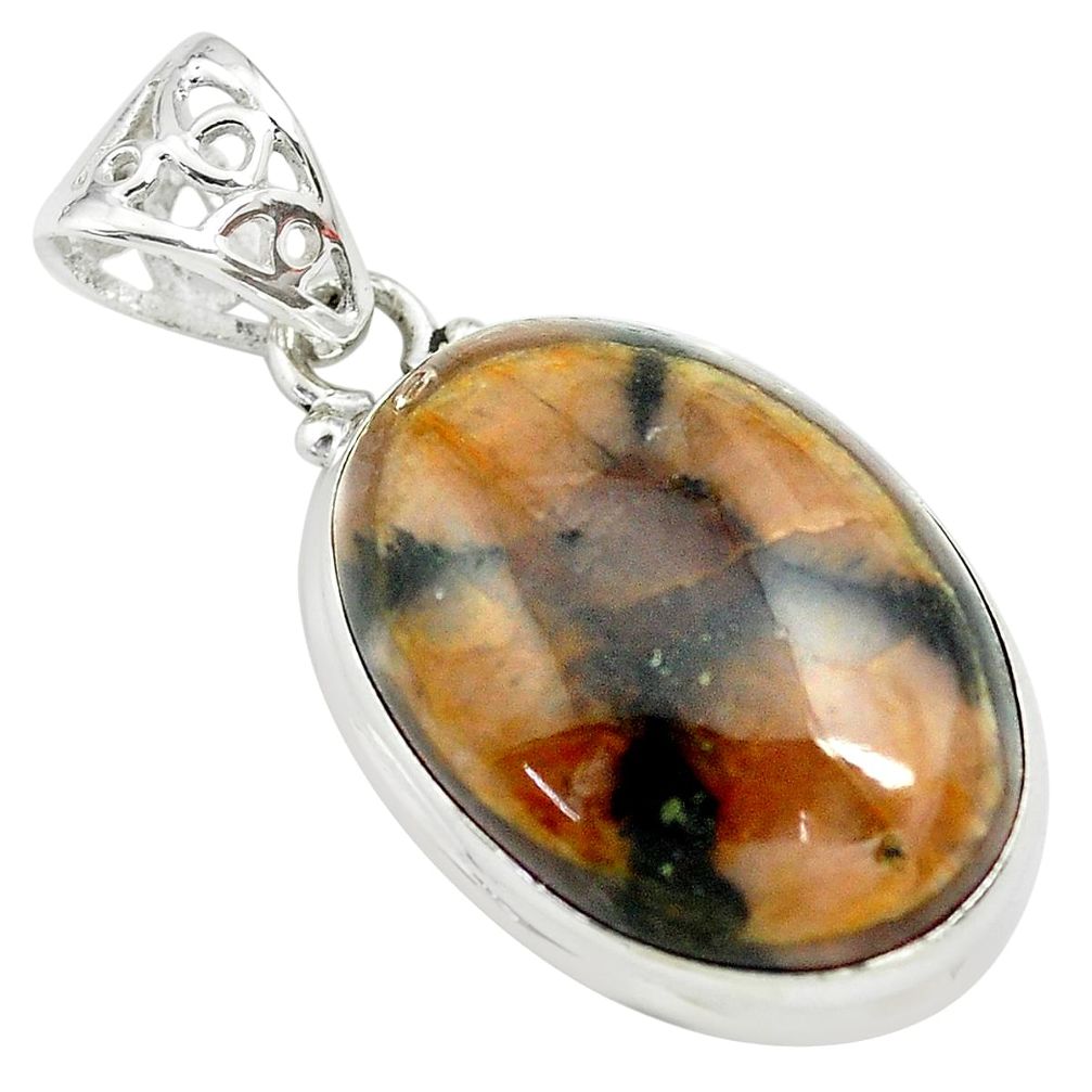 26.16cts natural brown chiastolite 925 sterling silver pendant jewelry p71998