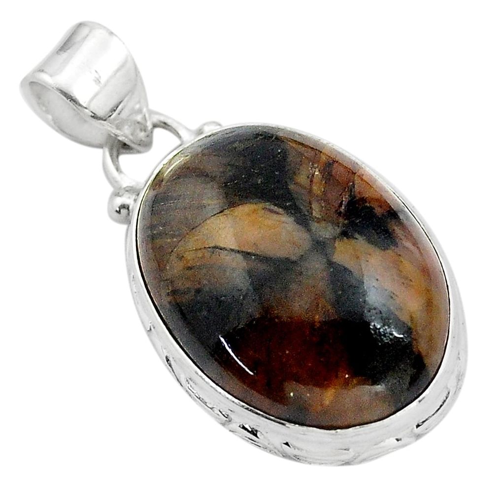 18.12cts natural brown chiastolite 925 sterling silver pendant jewelry p85491