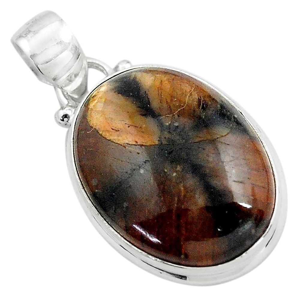 17.22cts natural brown chiastolite 925 sterling silver pendant jewelry p85493