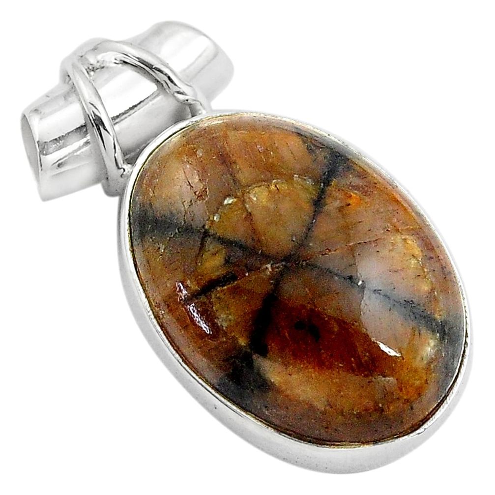 18.70cts natural brown chiastolite 925 sterling silver pendant jewelry p85494