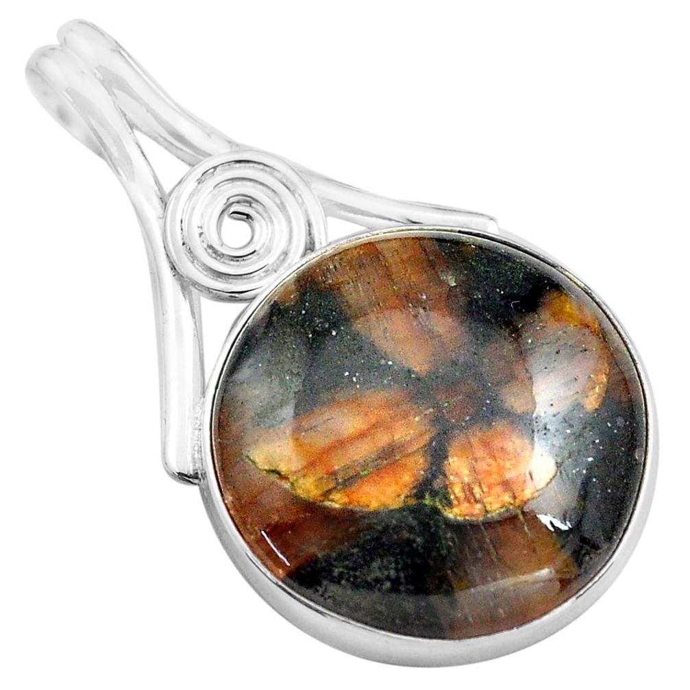 20.88cts natural brown chiastolite 925 sterling silver pendant jewelry p85501