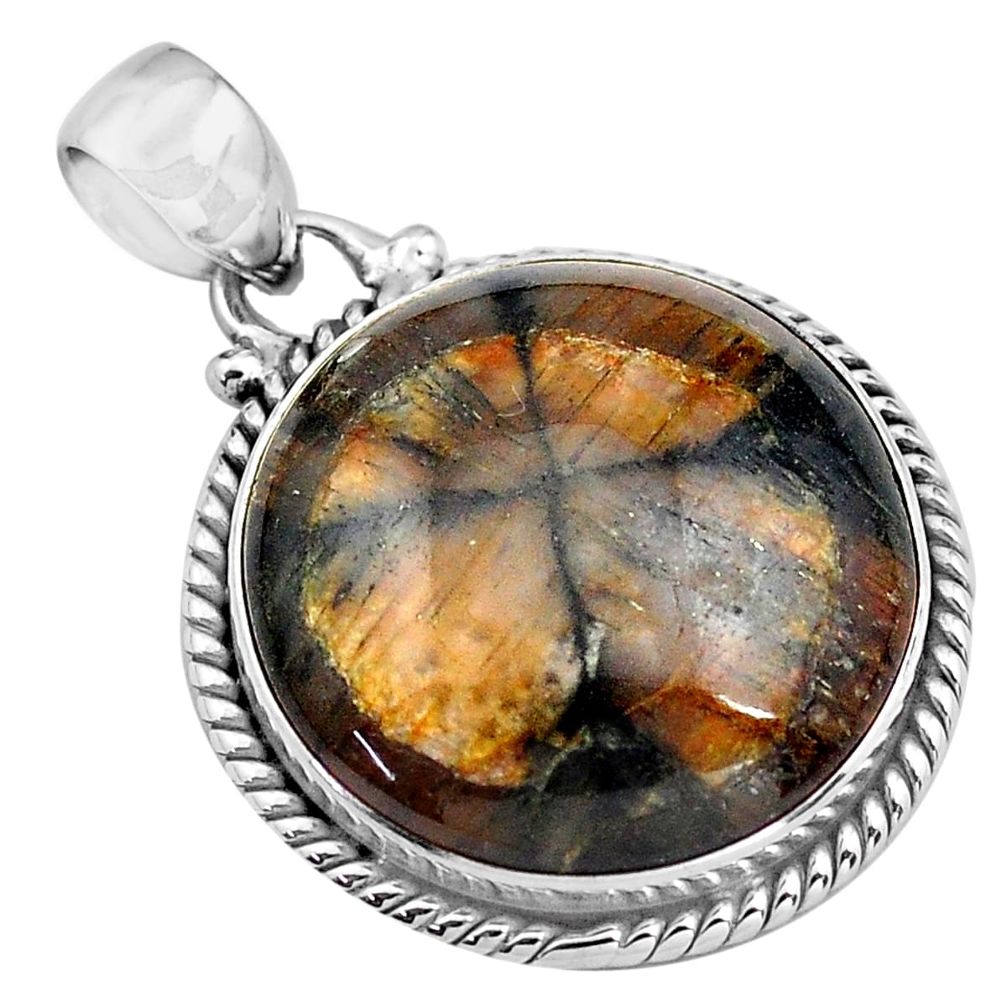 24.00cts natural brown chiastolite 925 sterling silver pendant jewelry p85506