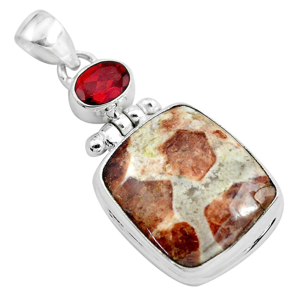 22.05cts natural brown garnet in limestone spessartine 925 silver pendant p41207