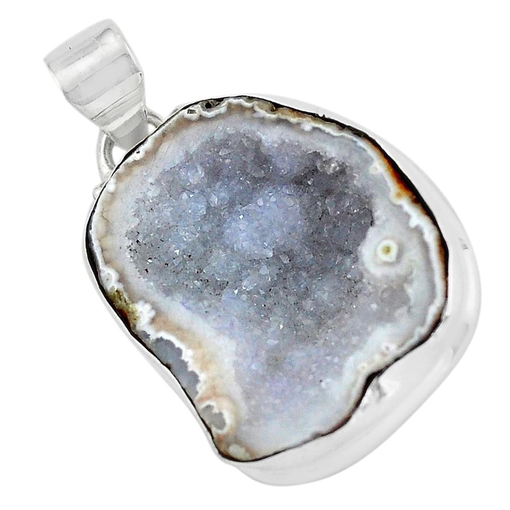 19.23cts natural brown geode druzy 925 sterling silver pendant jewelry p58666