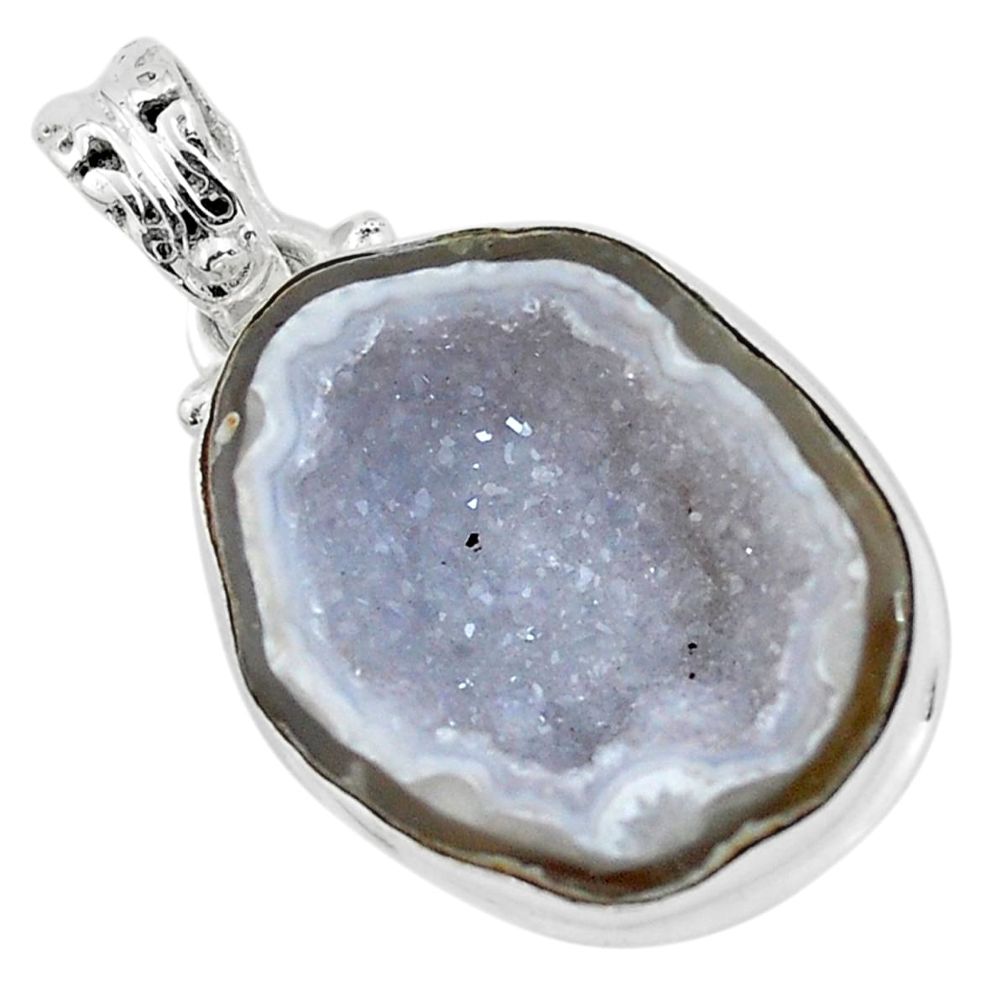 20.88cts natural brown geode druzy 925 sterling silver pendant jewelry p58673