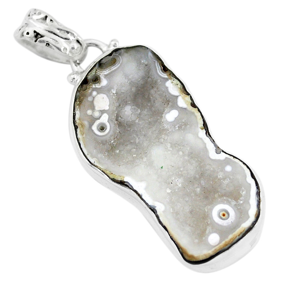 18.68cts natural brown geode druzy 925 sterling silver pendant jewelry p58683