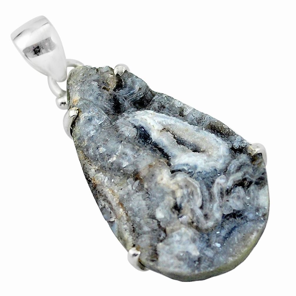 24.33cts natural brown geode druzy 925 sterling silver pendant jewelry p58825