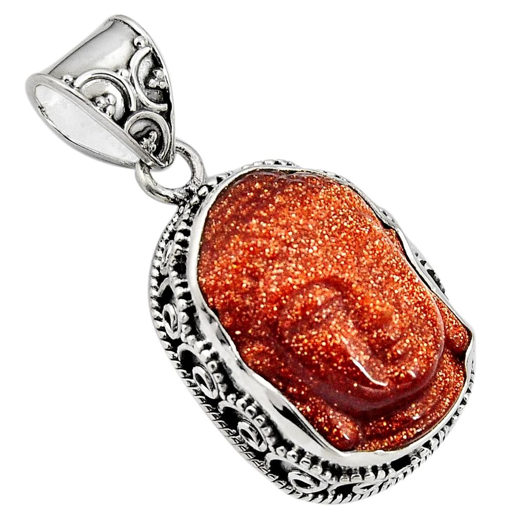 16.67cts natural brown goldstone 925 sterling silver buddha charm pendant p90423