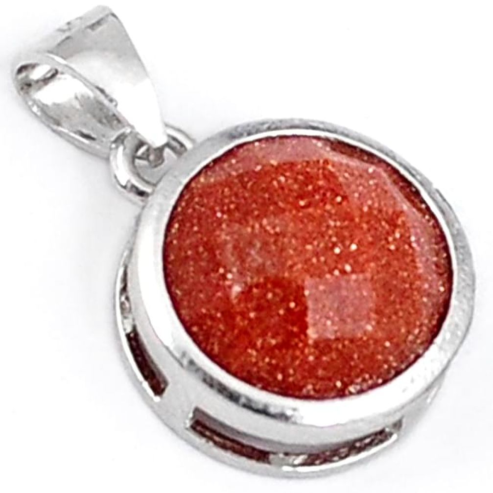 Natural brown goldstone round 925 sterling silver pendant jewelry h45886
