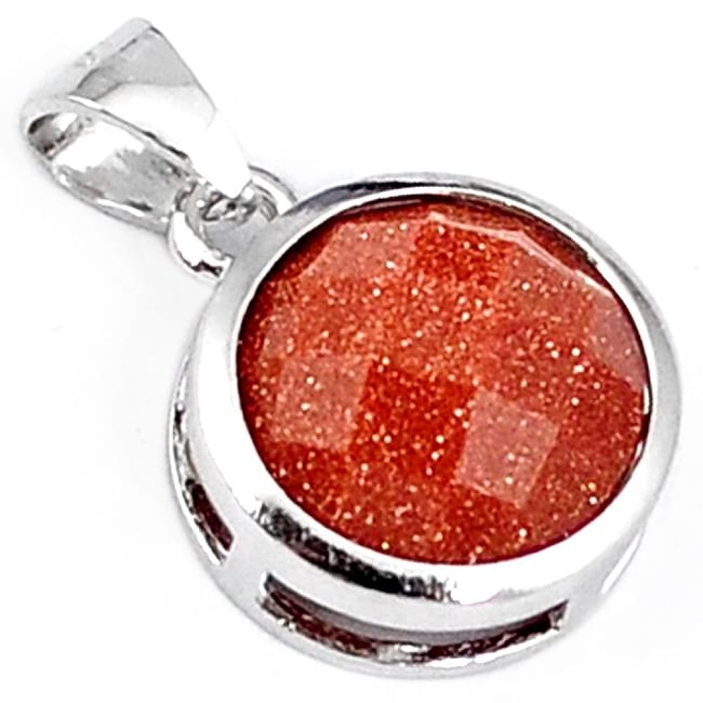 Natural brown goldstone round 925 sterling silver pendant jewelry h45899