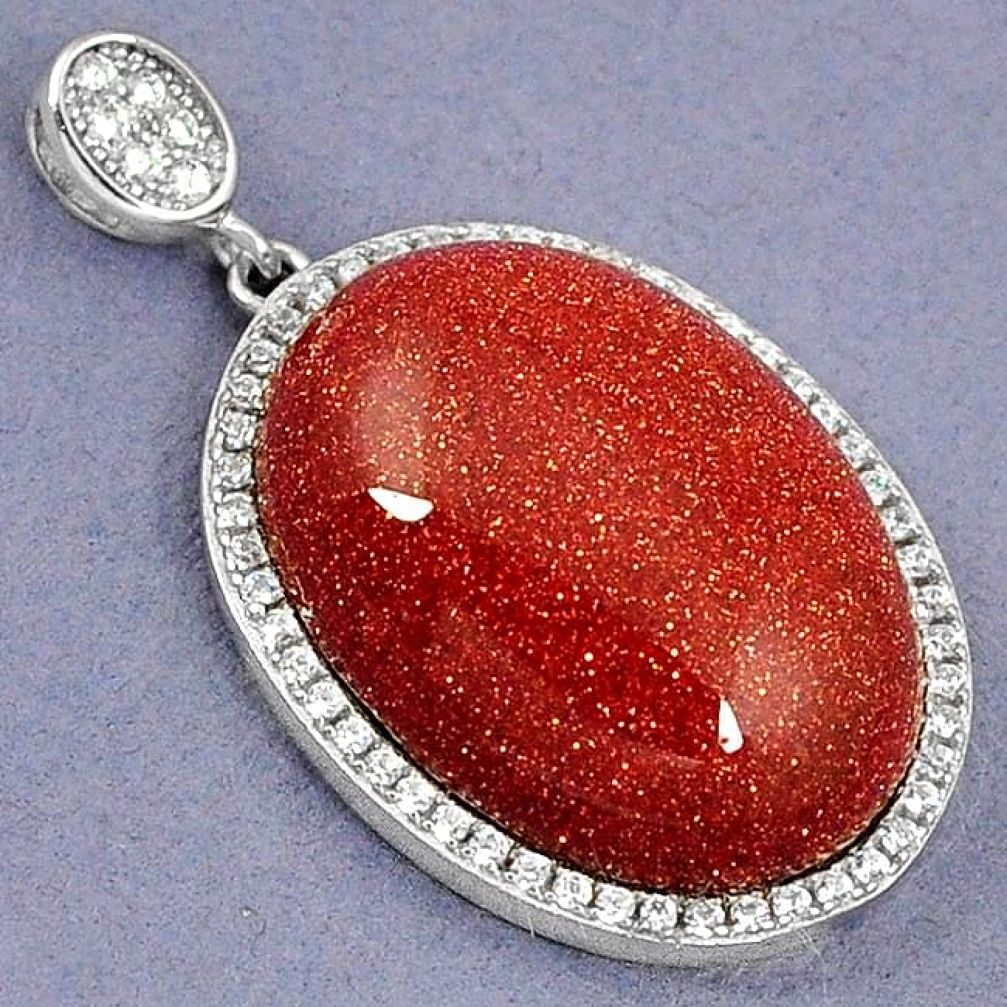 NATURAL BROWN GOLDSTONE WHITE TOPAZ 925 STERLING SILVER PENDANT JEWELRY H5649