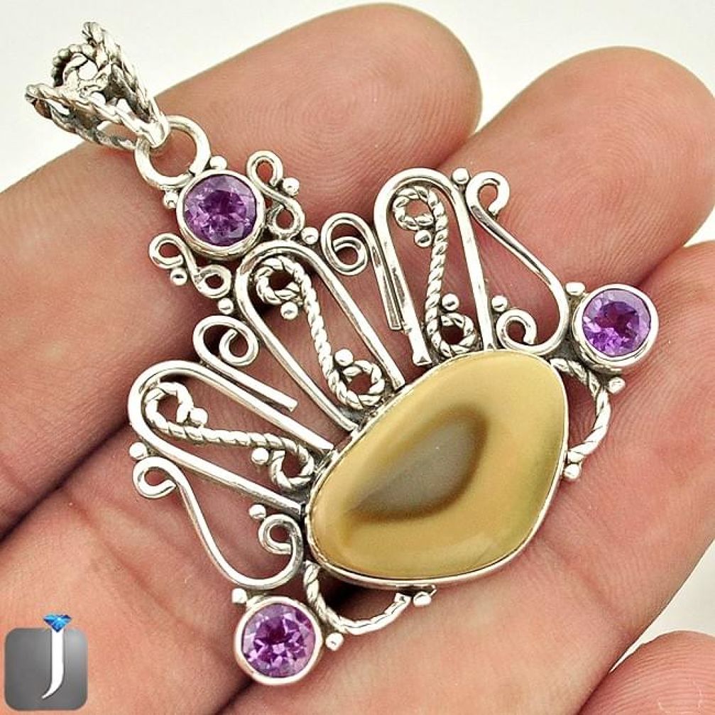 10.88cts NATURAL BROWN IMPERIAL JASPER AMETHYST 925 SILVER PENDANT E20103