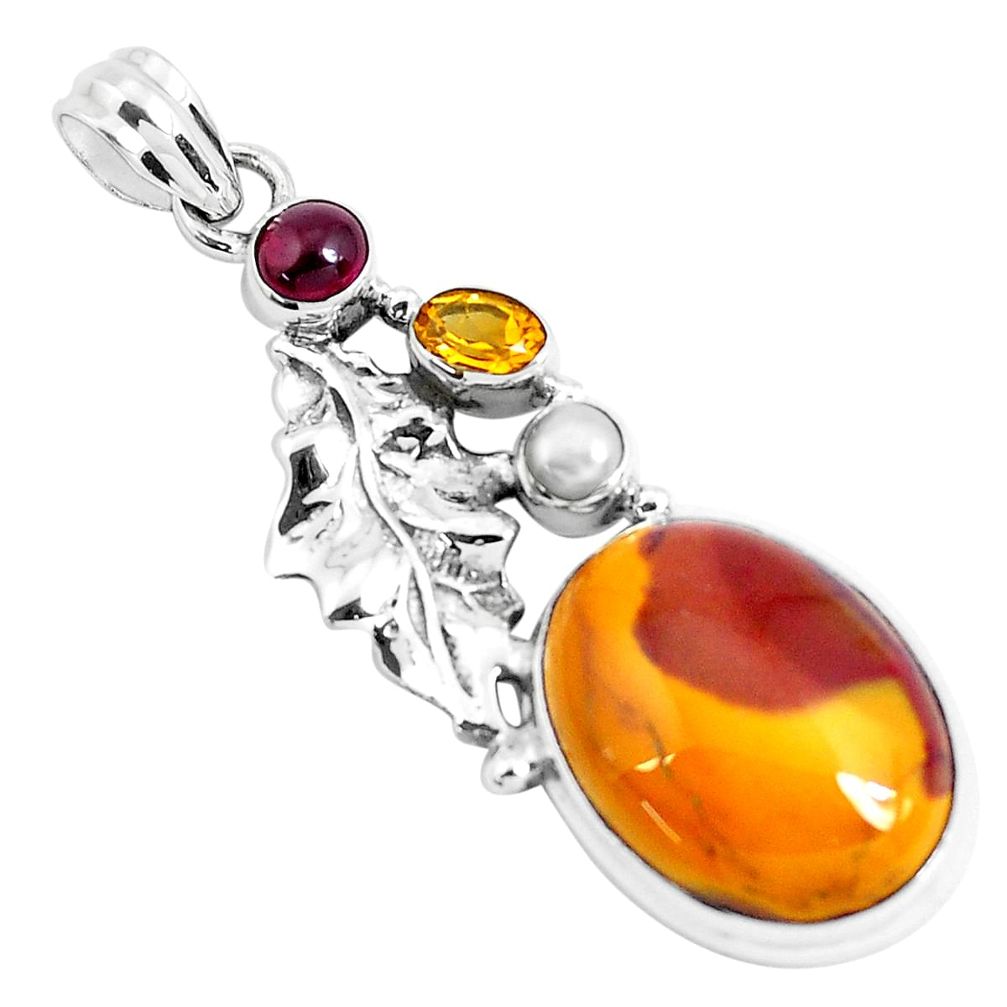 22.22cts natural brown mookaite citrine 925 silver deltoid leaf pendant p49461