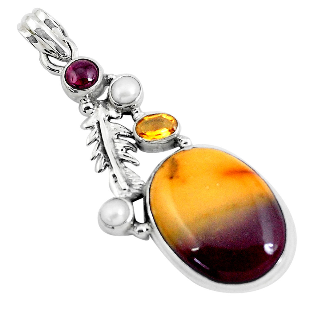 21.30cts natural brown mookaite citrine 925 silver deltoid leaf pendant p49481