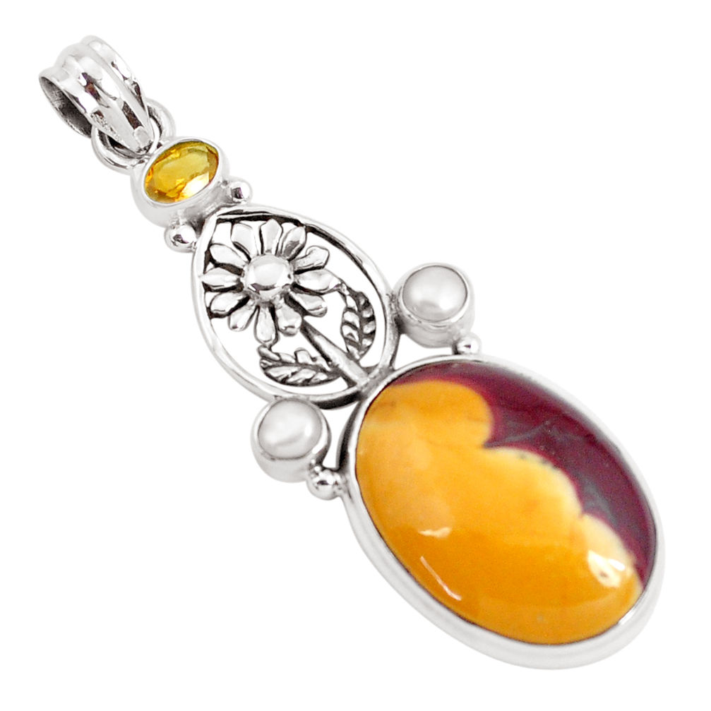 20.75cts natural brown mookaite citrine 925 silver flower pendant jewelry p49551