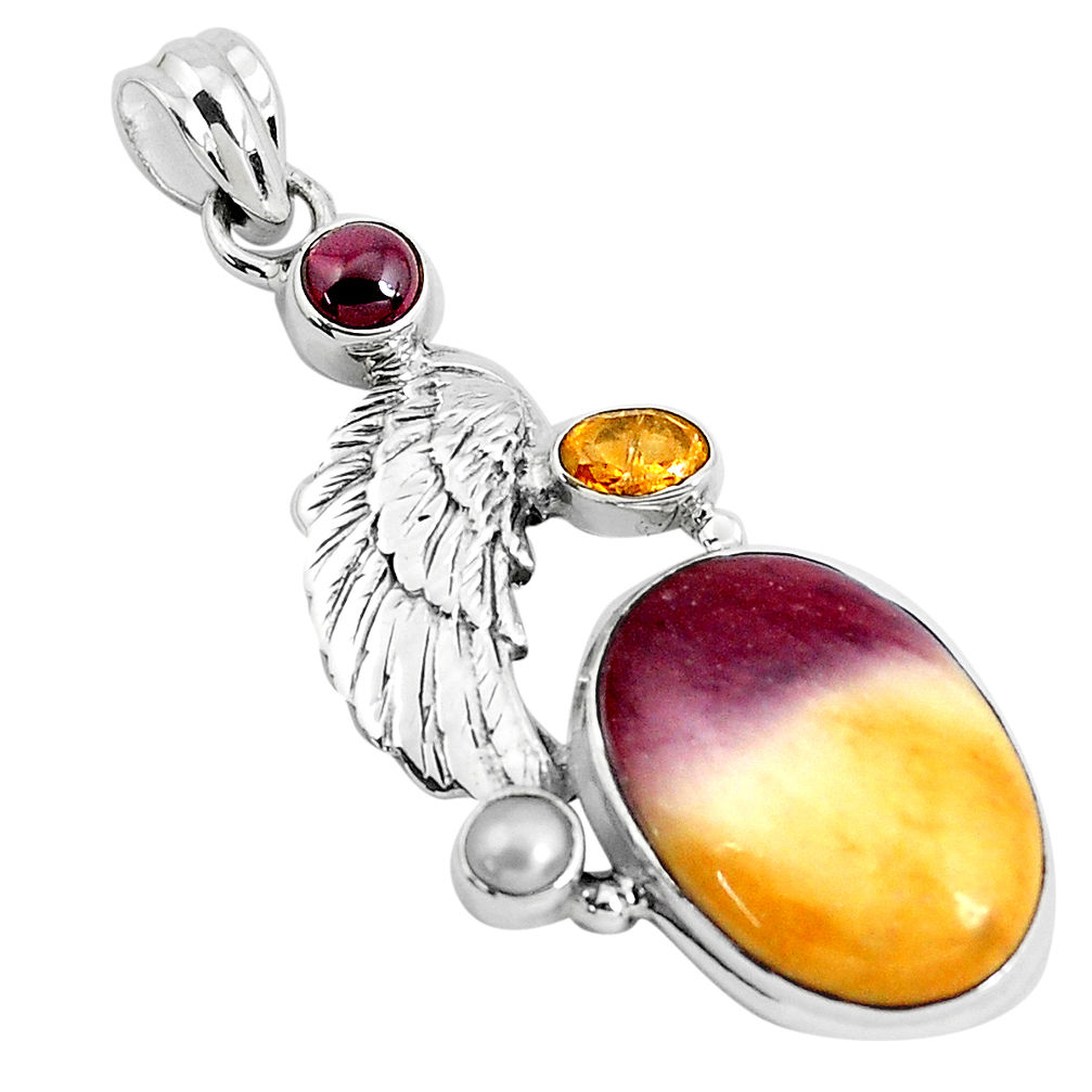 19.99cts natural brown mookaite citrine pearl 925 sterling silver pendant p49485