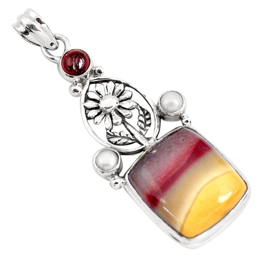 20.45cts natural brown mookaite garnet 925 sterling silver flower pendant p49555
