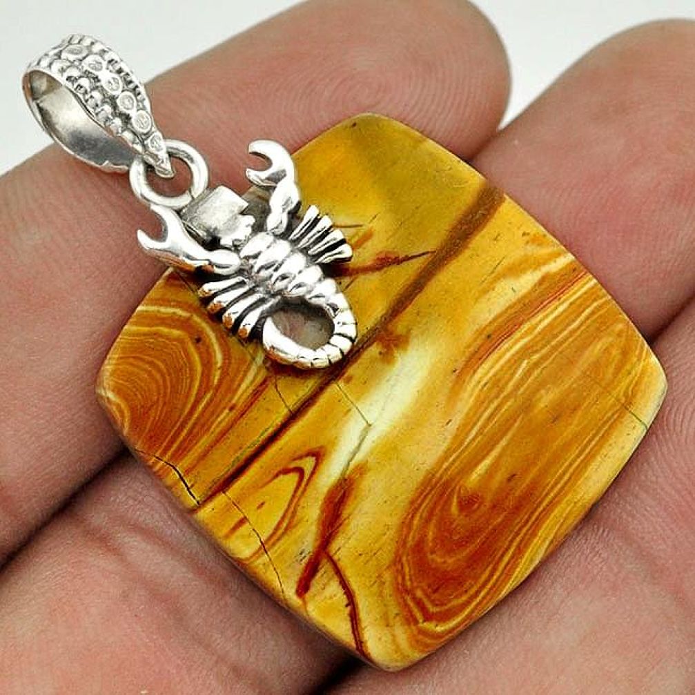 25.74cts NATURAL BROWN OWYHEE BRUNEAU JASPER 925 SILVER SCORPION PENDANT F68604