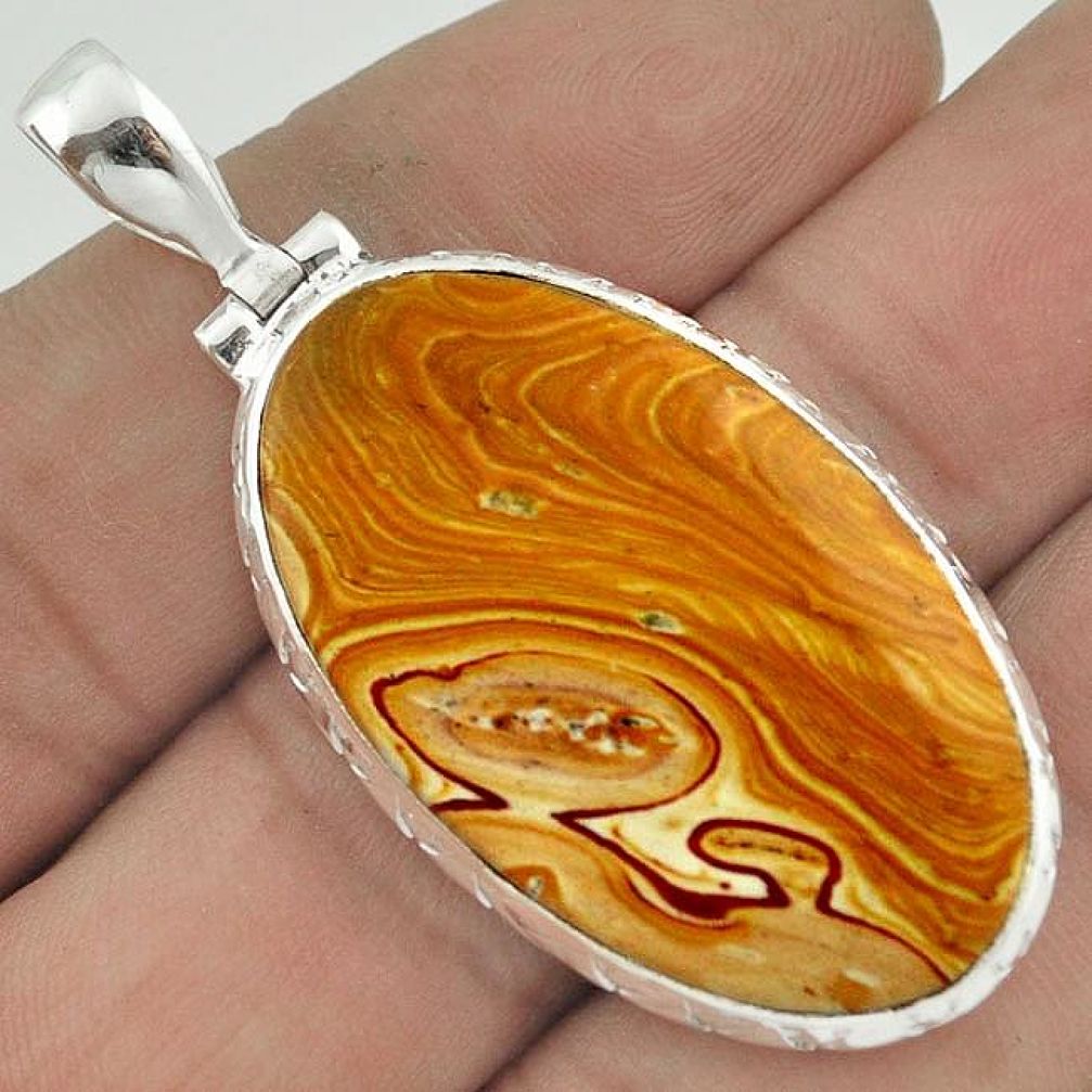 24.35cts NATURAL BROWN OWYHEE BRUNEAU JASPER 925 STERLING SILVER PENDANT F68588