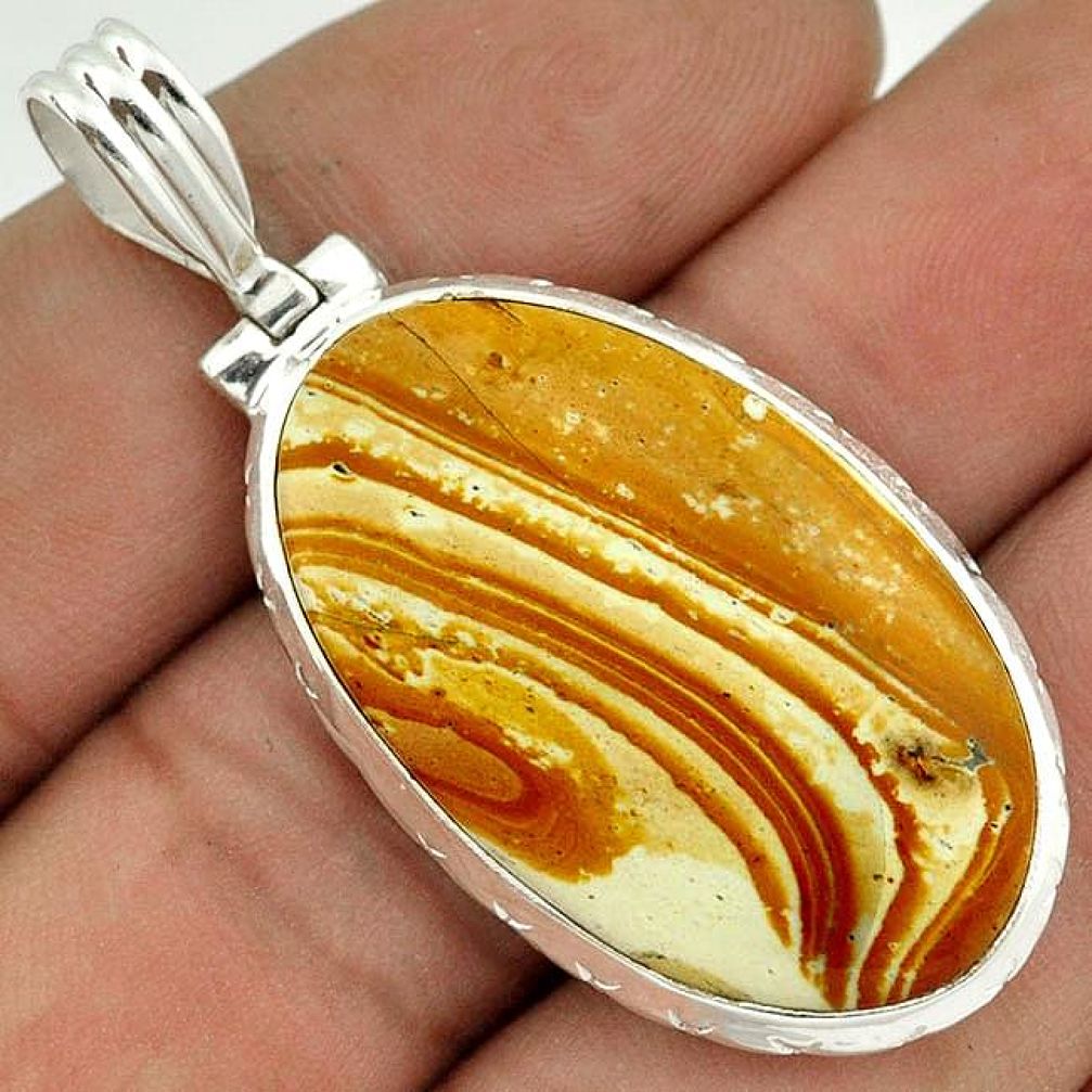 22.62cts NATURAL BROWN OWYHEE BRUNEAU JASPER 925 STERLING SILVER PENDANT F68590