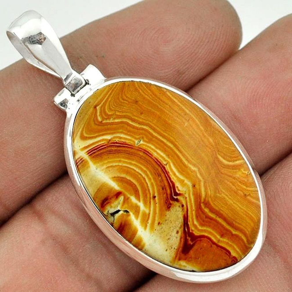 22.35cts NATURAL BROWN OWYHEE BRUNEAU JASPER 925 STERLING SILVER PENDANT F68596