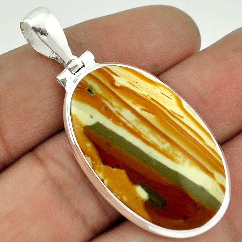 22.36cts NATURAL BROWN OWYHEE BRUNEAU JASPER 925 STERLING SILVER PENDANT F68600