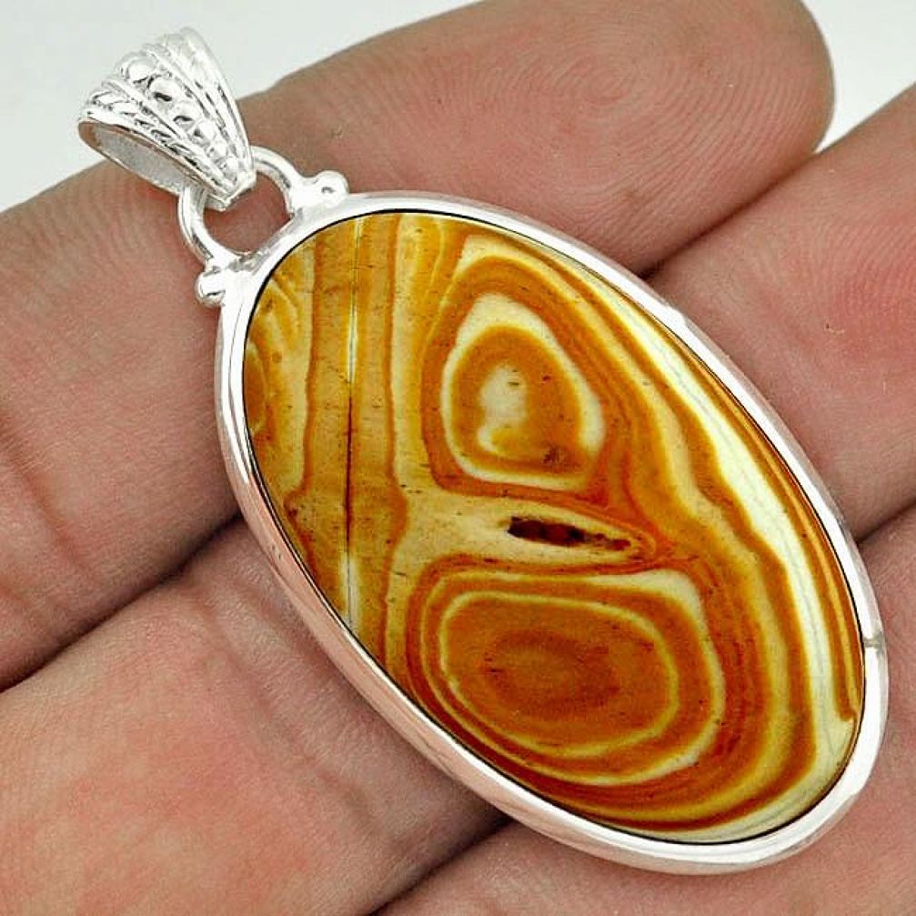 25.27cts NATURAL BROWN OWYHEE BRUNEAU JASPER 925 STERLING SILVER PENDANT F68616