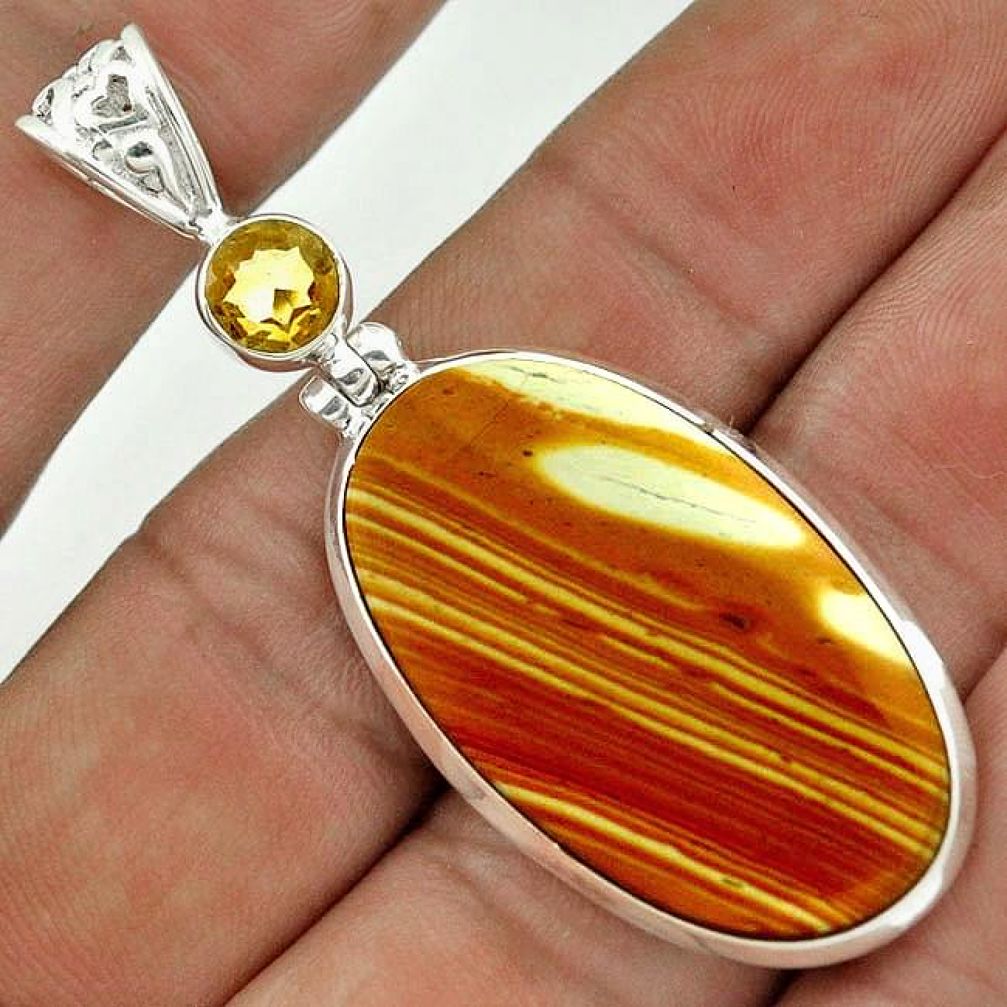 21.67cts NATURAL BROWN OWYHEE BRUNEAU JASPER CITRINE 925 SILVER PENDANT F68619