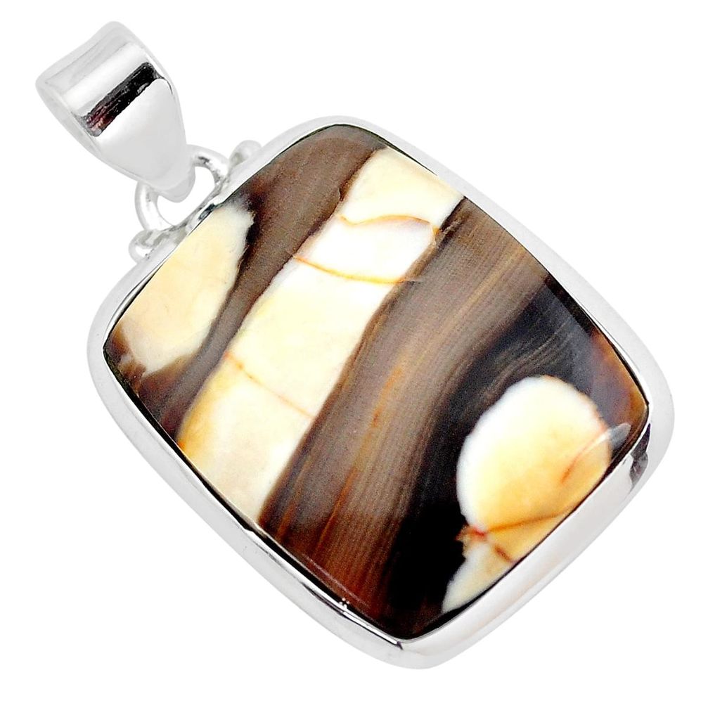 19.45cts natural brown peanut petrified wood fossil 925 silver pendant p41081