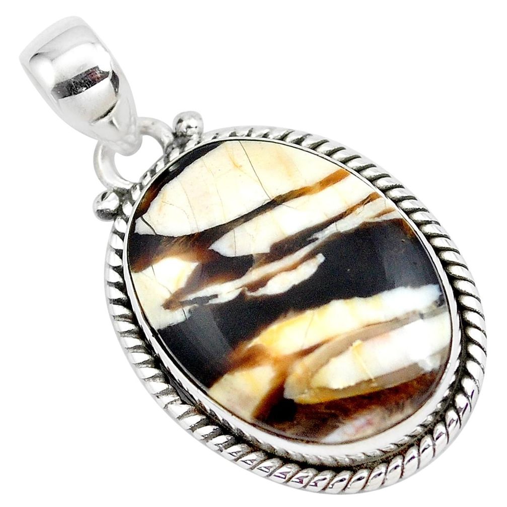 16.62cts natural brown peanut petrified wood fossil oval silver pendant p41084