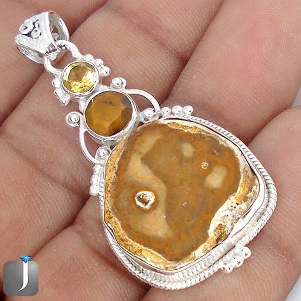 25.93cts NATURAL BROWN PETRIFIED WOOD FOSSIL 925 SILVER PENDANT G10690