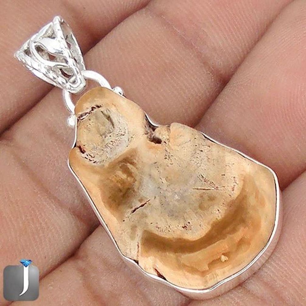 20.15cts NATURAL BROWN PETRIFIED WOOD FOSSIL 925 STERLING SILVER PENDANT G10682